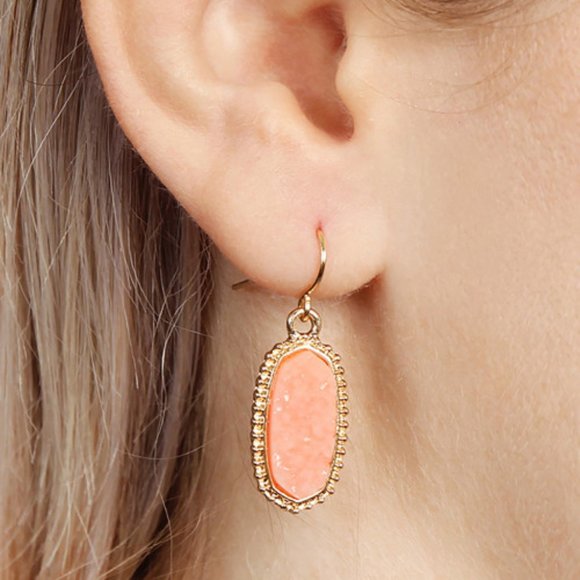 Oval Peach Gold Druzy earrings - Picture 2 of 2